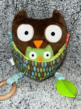 Pottery Barn Kids Brown Owl Plush with Green Baby Owl and Teether